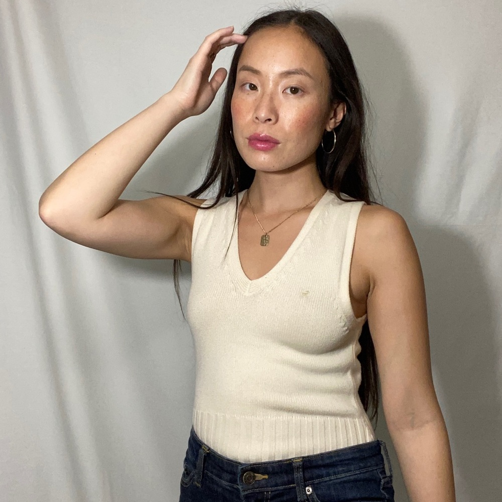 Women Sleeveless Knit Sweater VNeck Tank Top Small